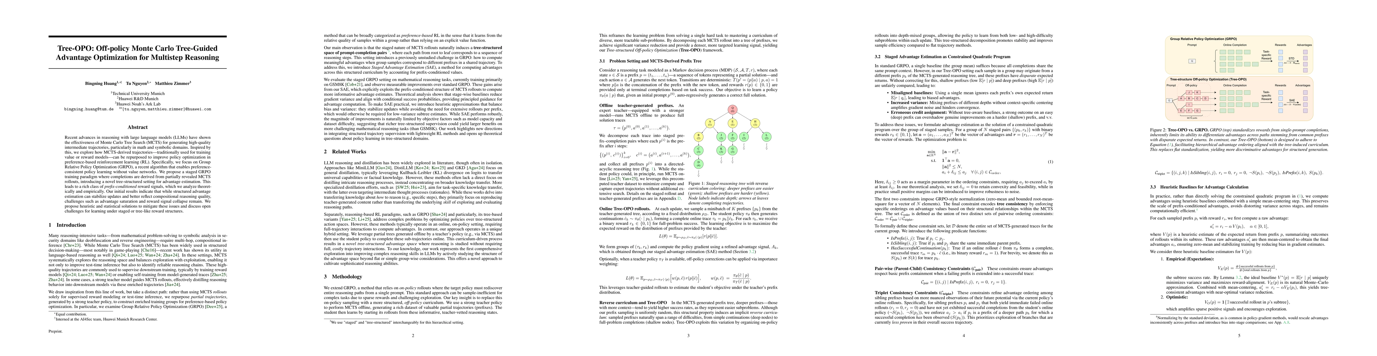 Thumbnail for Tree-OPO: Off-policy Monte Carlo Tree-Guided Advantage Optimization for
  Multistep Reasoning