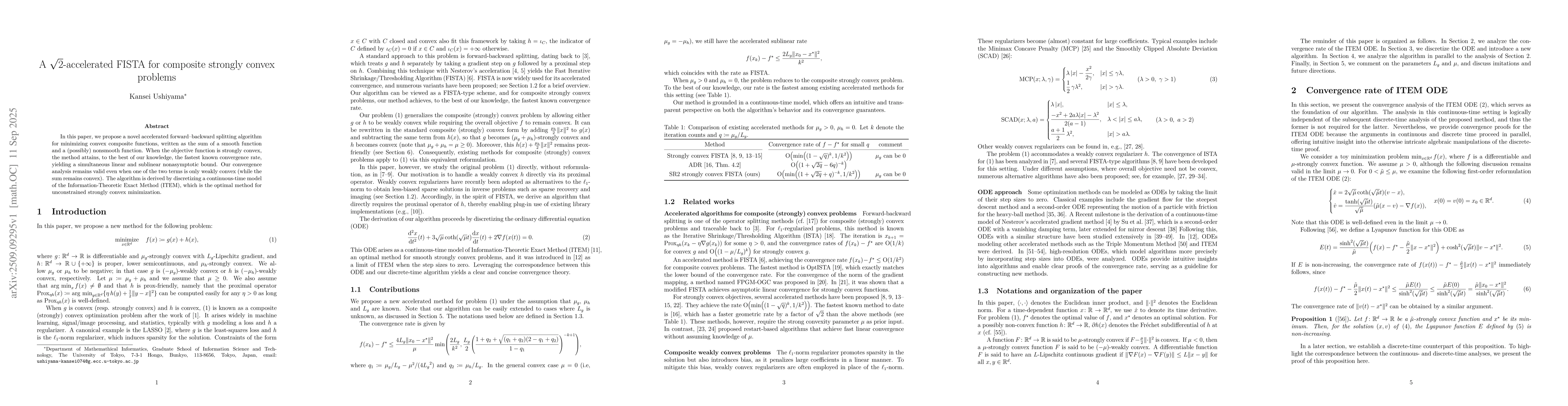 Thumbnail for A $\sqrt{2}$-accelerated FISTA for composite strongly convex problems