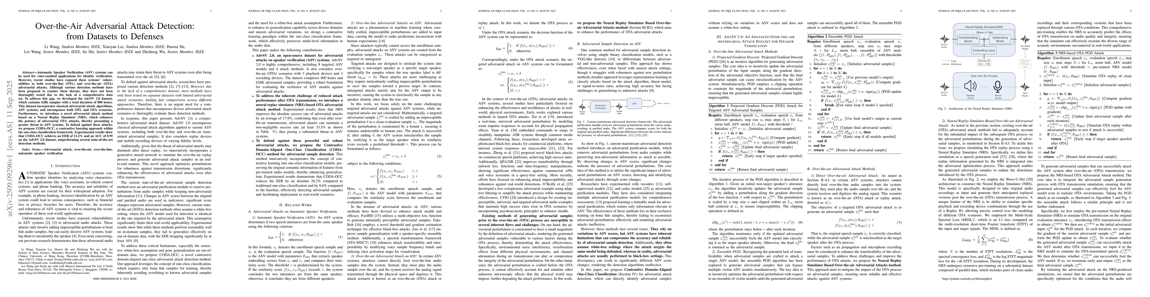 Thumbnail for Over-the-Air Adversarial Attack Detection: from Datasets to Defenses