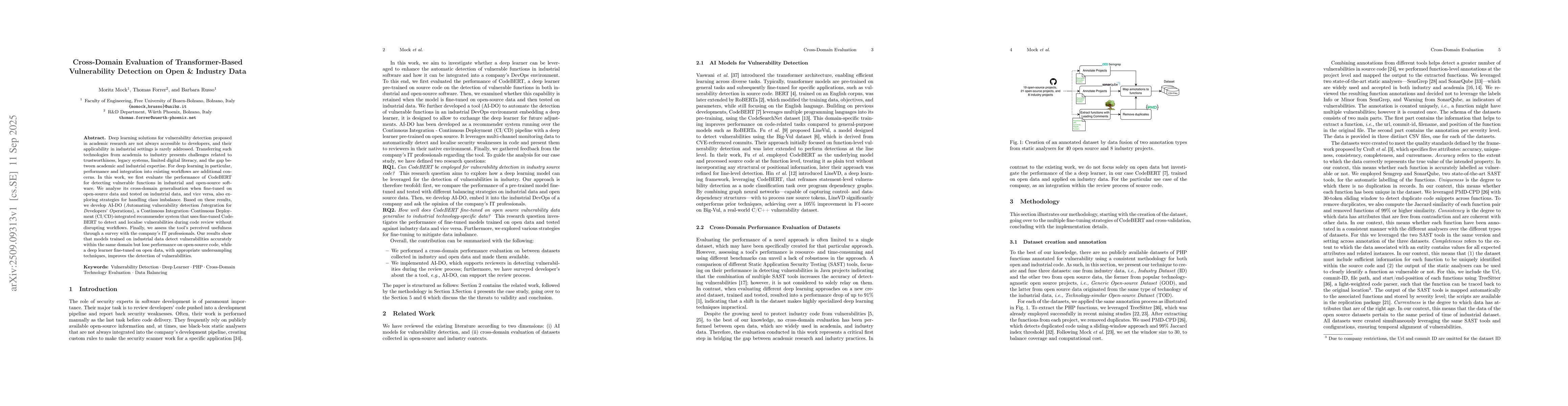 Thumbnail for Cross-Domain Evaluation of Transformer-Based Vulnerability Detection on
  Open & Industry Data