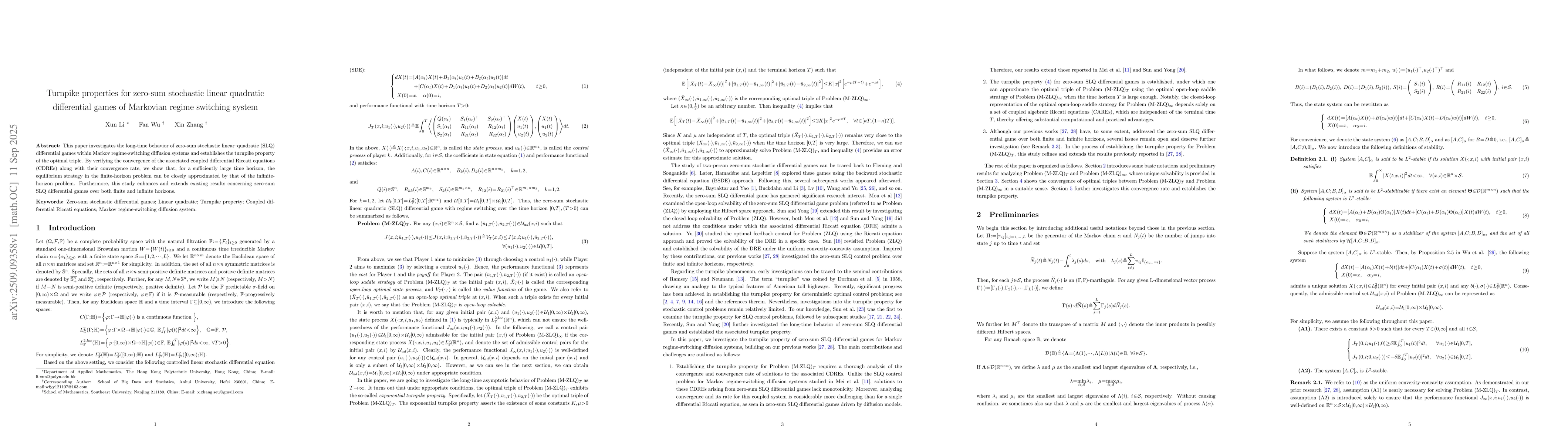 Thumbnail for Turnpike properties for zero-sum stochastic linear quadratic
  differential games of Markovian regime switching system