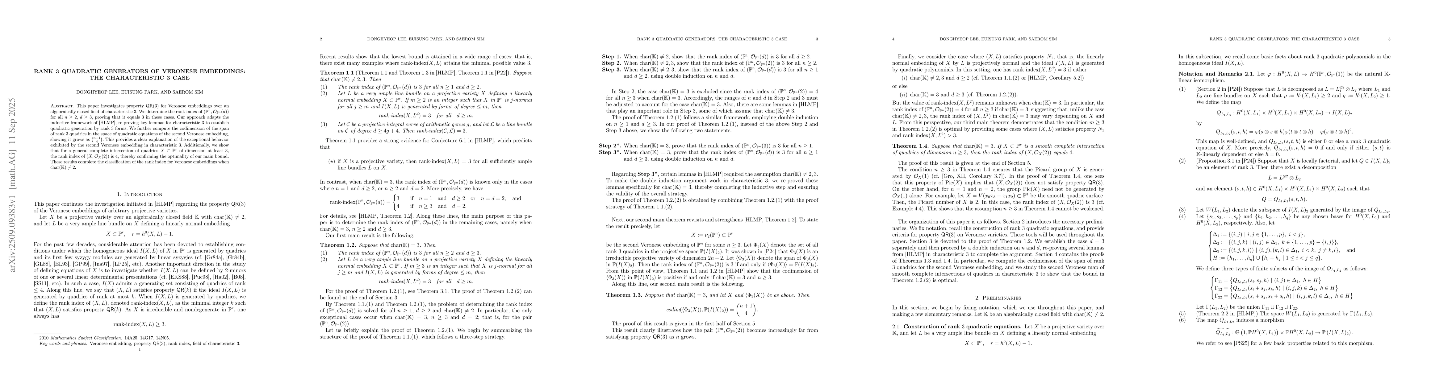 Thumbnail for Rank 3 Quadratic Generators of Veronese Embeddings: The Characteristic 3
  Case