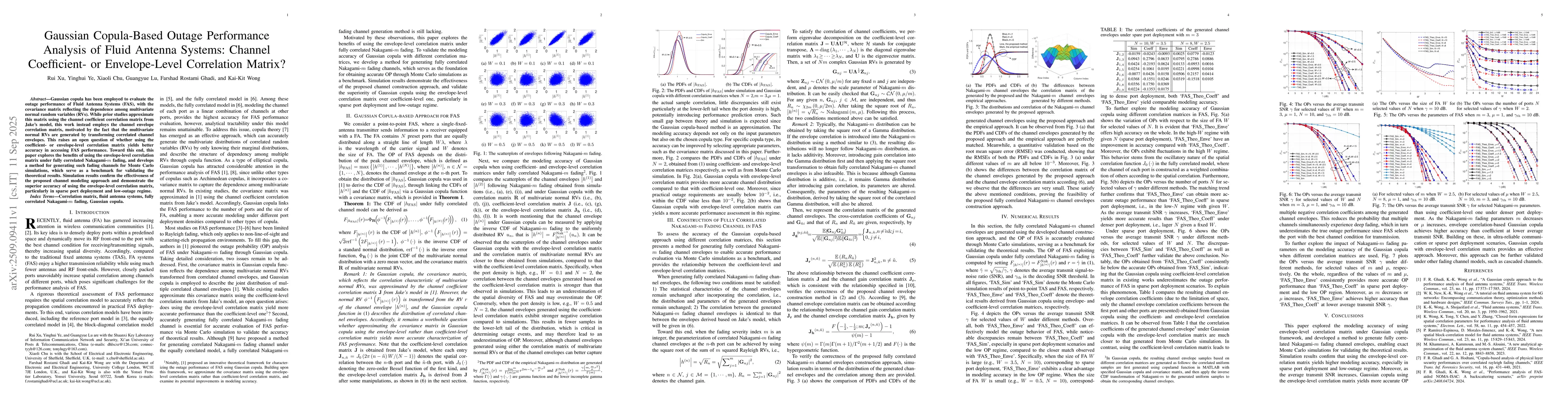 Thumbnail for Gaussian Copula-Based Outage Performance Analysis of Fluid Antenna
  Systems: Channel Coefficient- or Envelope-Level Correlation Matrix?