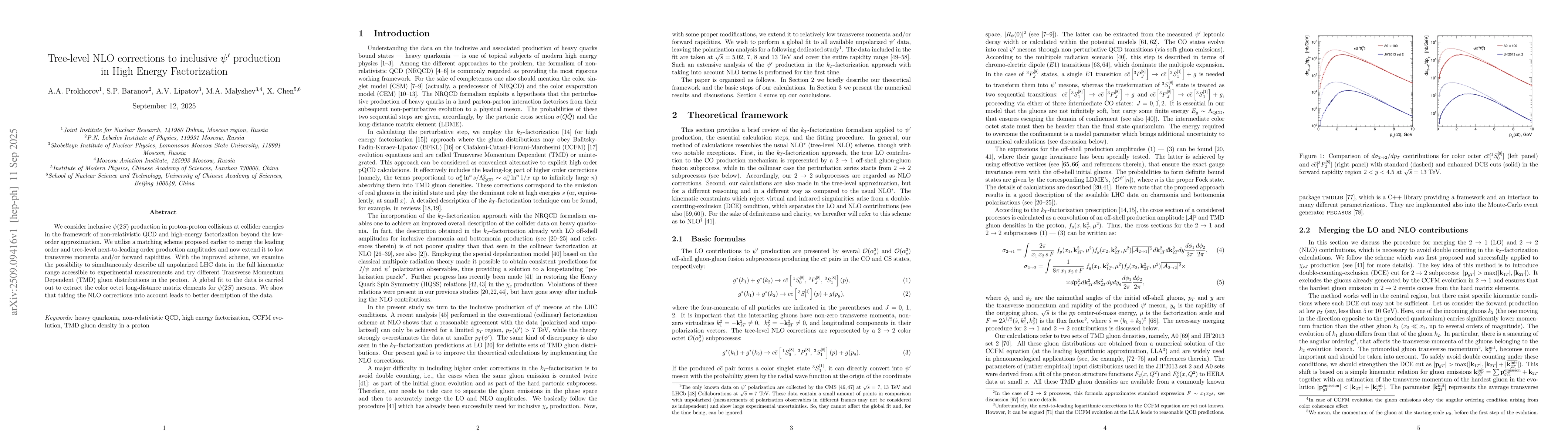 Thumbnail for Tree-level NLO corrections to inclusive $ψ'$ production in High
  Energy Factorization