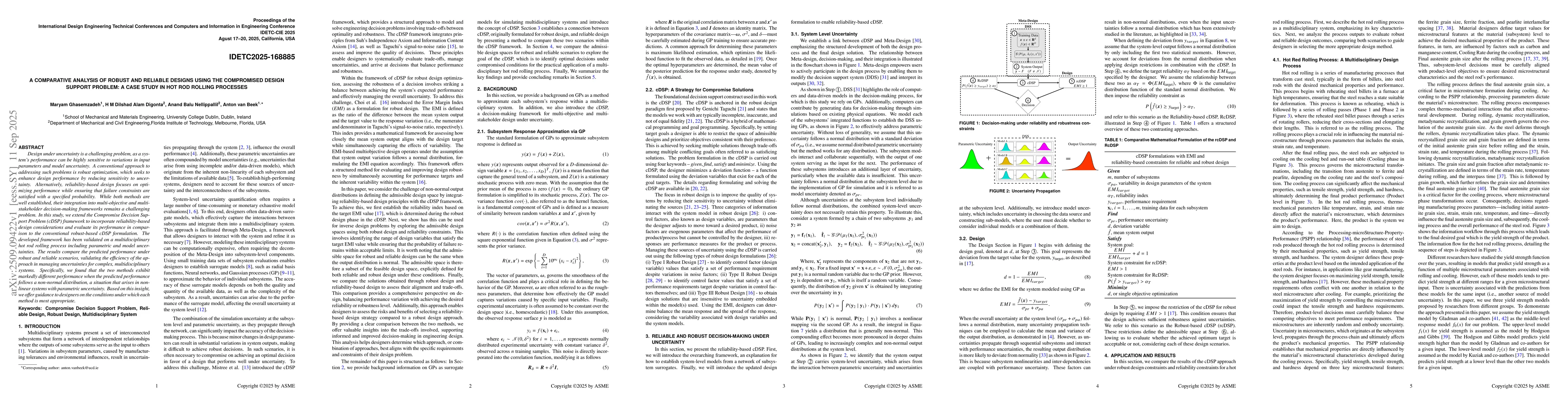 Thumbnail for A Comparative Analysis of Robust and Reliable Designs Using the
  Compromised Design Support Problem: A Case Study in Hot Rod Rolling Processes