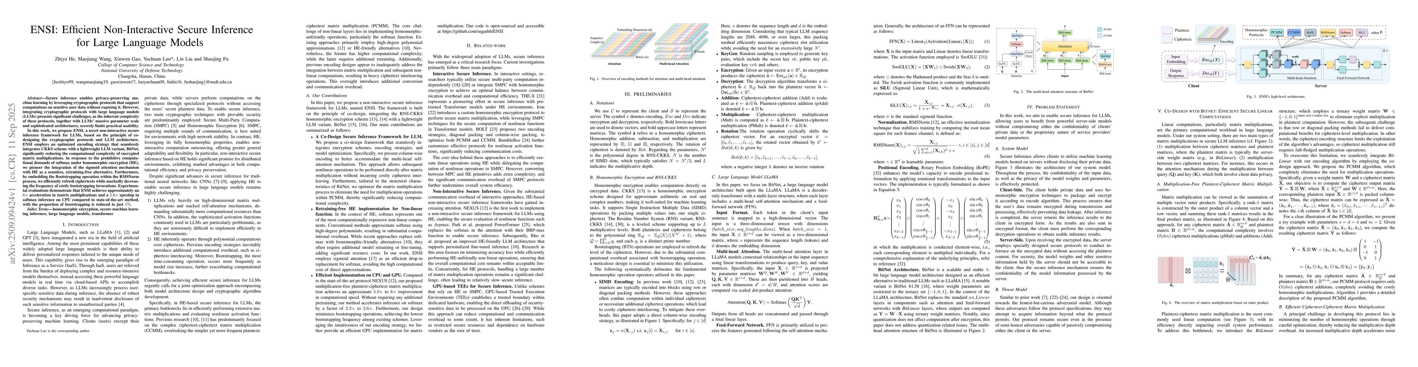 Thumbnail for ENSI: Efficient Non-Interactive Secure Inference for Large Language
  Models