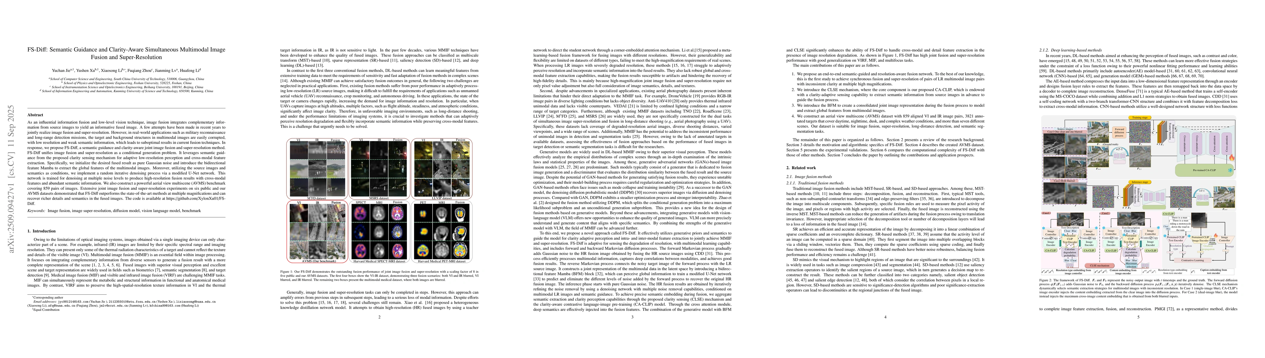 Thumbnail for FS-Diff: Semantic guidance and clarity-aware simultaneous multimodal
  image fusion and super-resolution