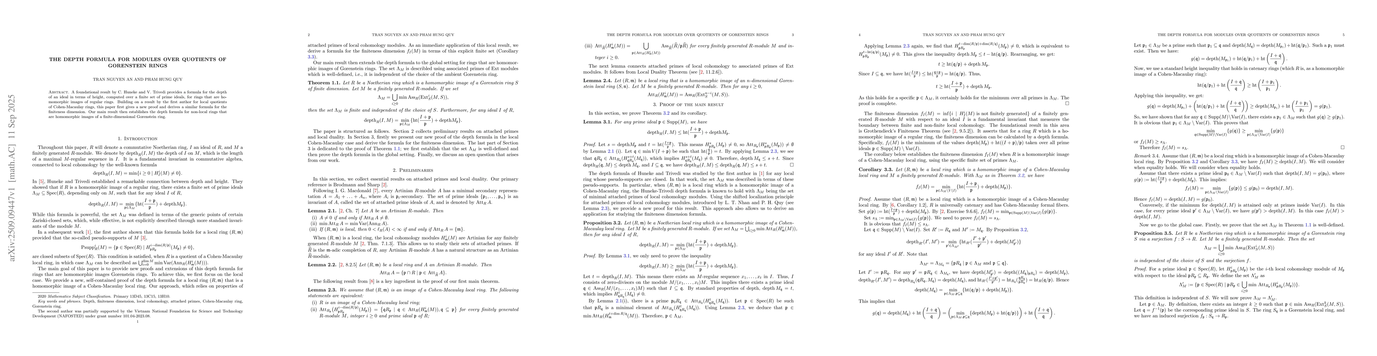Thumbnail for The Depth Formula for modules over quotients of Gorenstein rings