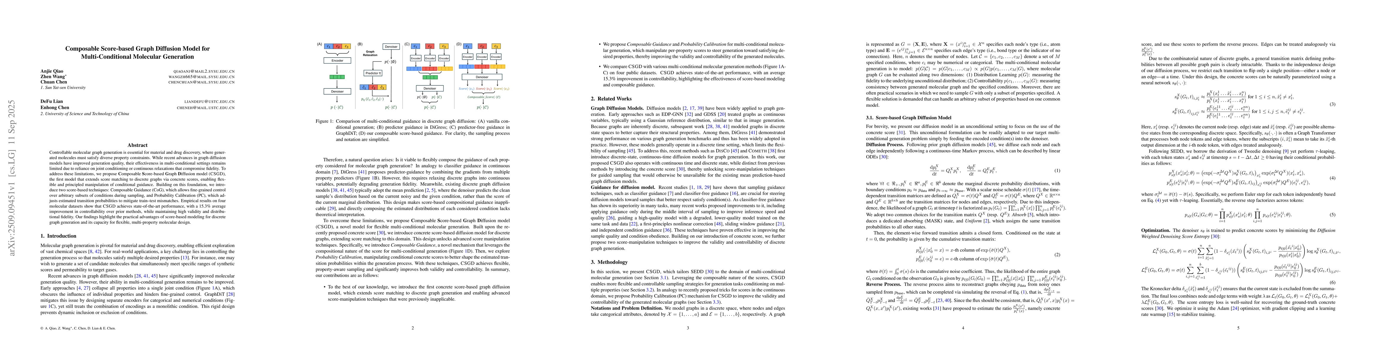 Thumbnail for Composable Score-based Graph Diffusion Model for Multi-Conditional
  Molecular Generation