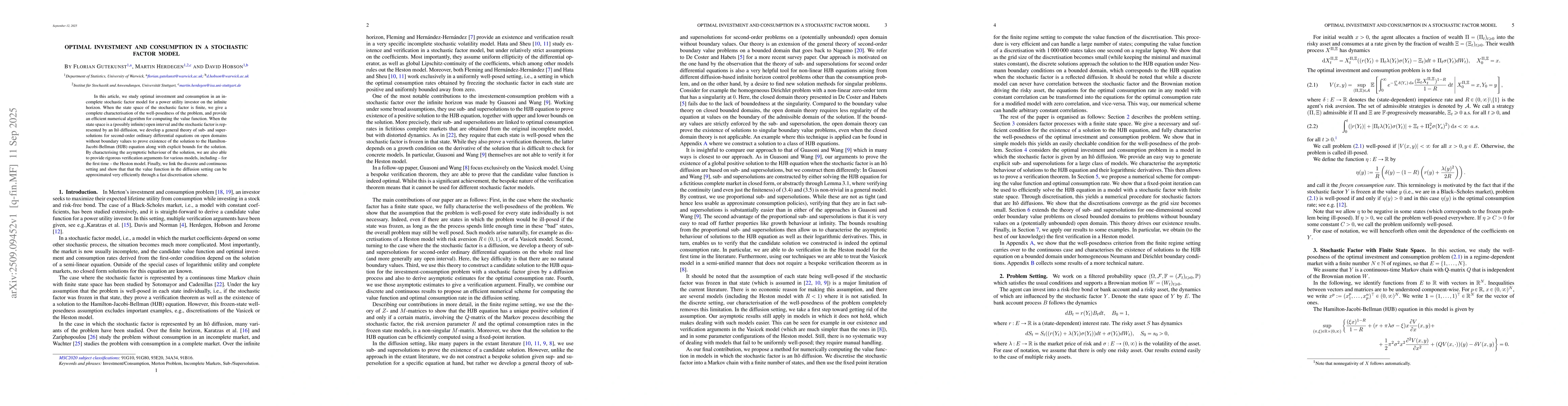 Thumbnail for Optimal Investment and Consumption in a Stochastic Factor Model