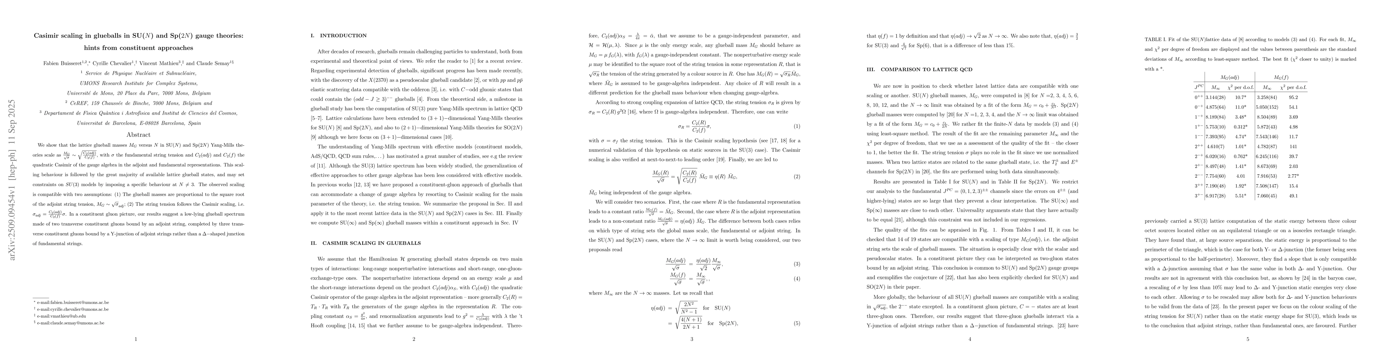 Thumbnail for Casimir scaling in glueballs in SU($N$) and Sp($2N$) gauge theories:
  hints from constituent approaches
