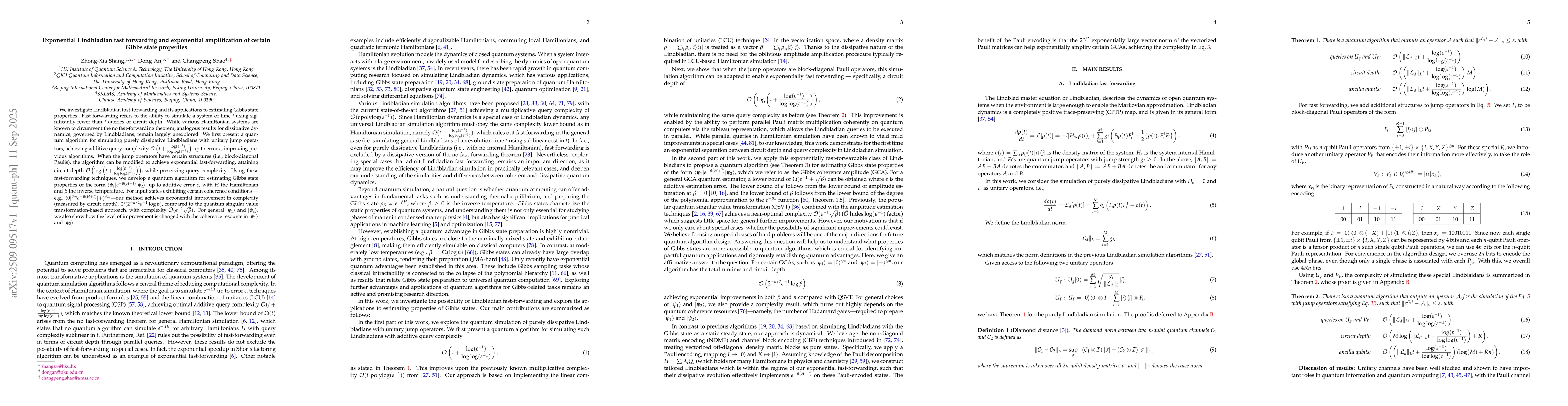 Thumbnail for Exponential Lindbladian fast forwarding and exponential amplification of
  certain Gibbs state properties