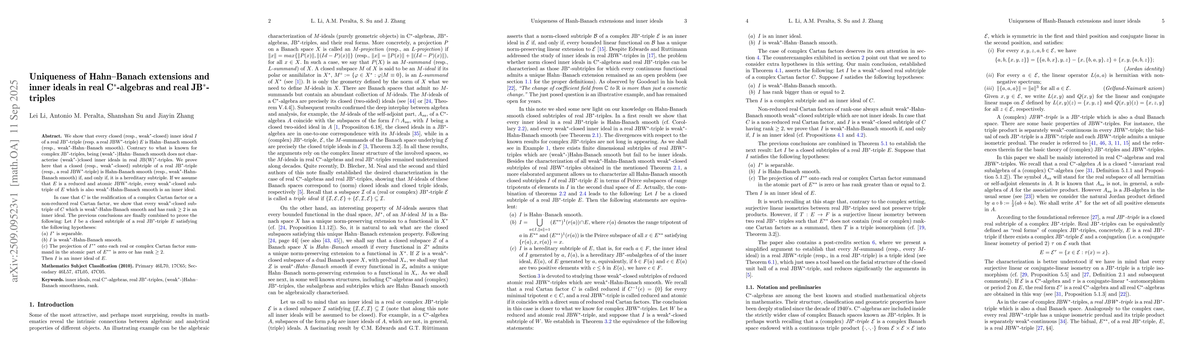Thumbnail for Uniqueness of Hahn--Banach extensions and inner ideals in real
  C$^*$-algebras and real JB$^*$-triples