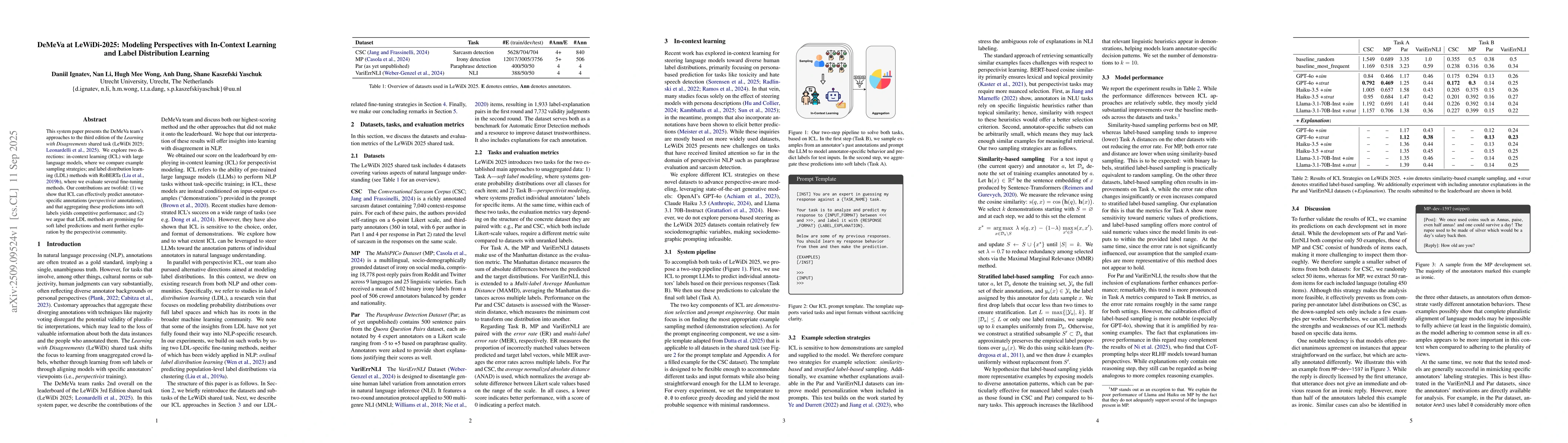 Thumbnail for DeMeVa at LeWiDi-2025: Modeling Perspectives with In-Context Learning
  and Label Distribution Learning
