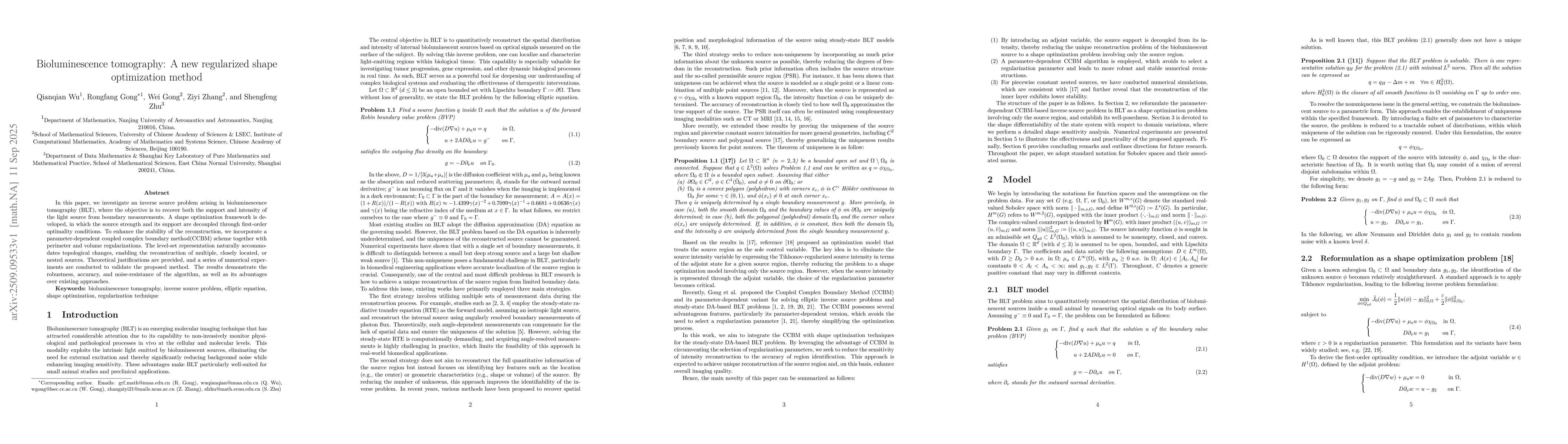 Thumbnail for Bioluminescence tomography: A new regularized shape optimization method