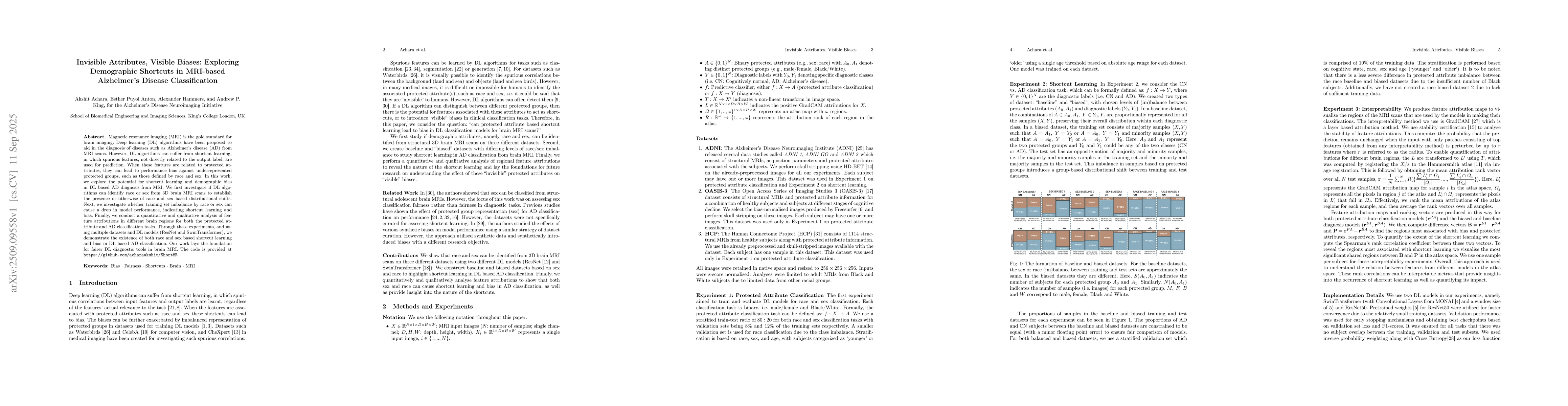 Thumbnail for Invisible Attributes, Visible Biases: Exploring Demographic Shortcuts in
  MRI-based Alzheimer's Disease Classification