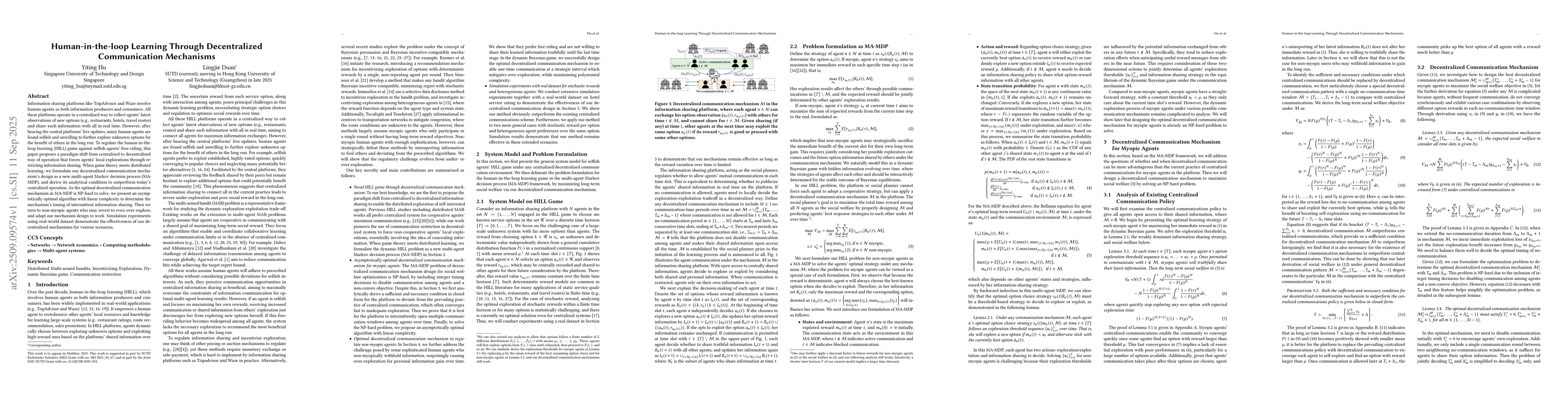 Thumbnail for Human-in-the-loop Learning Through Decentralized Communication
  Mechanisms