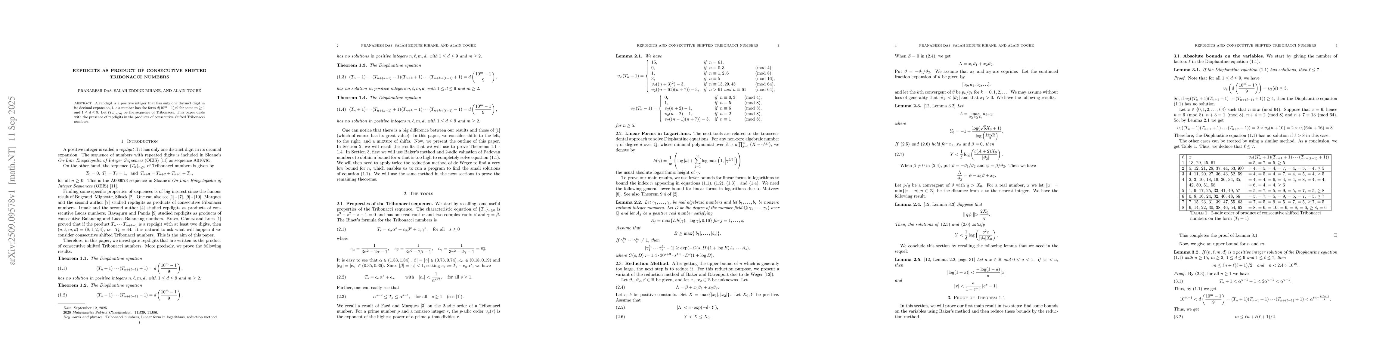 Thumbnail for Repdigits as Product of Consecutive Shifted Tribonacci Numbers