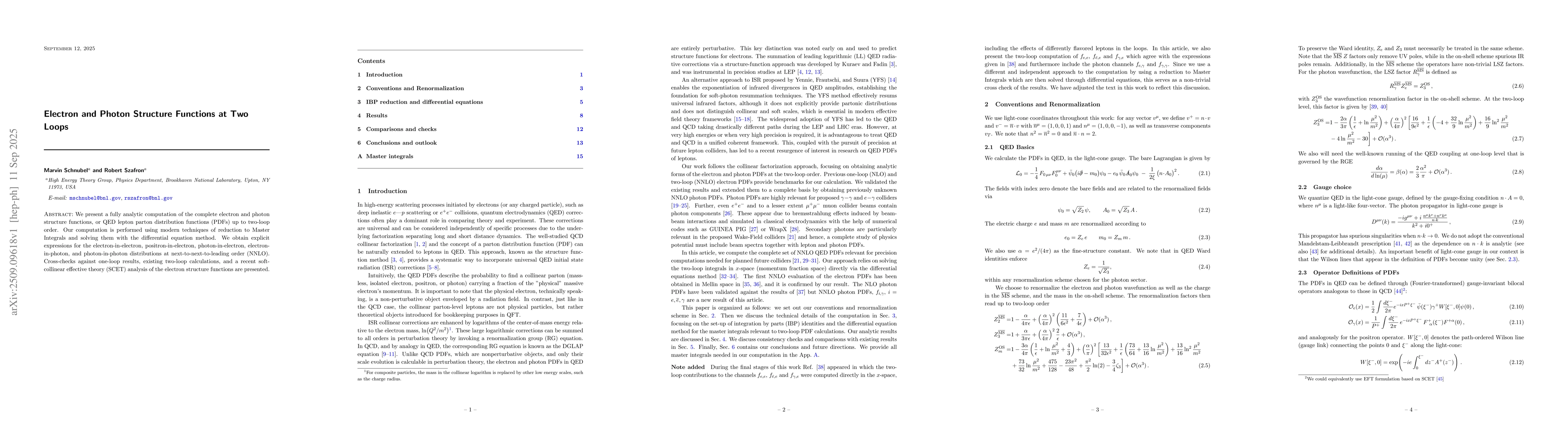 Thumbnail for Electron and Photon Structure Functions at Two Loops