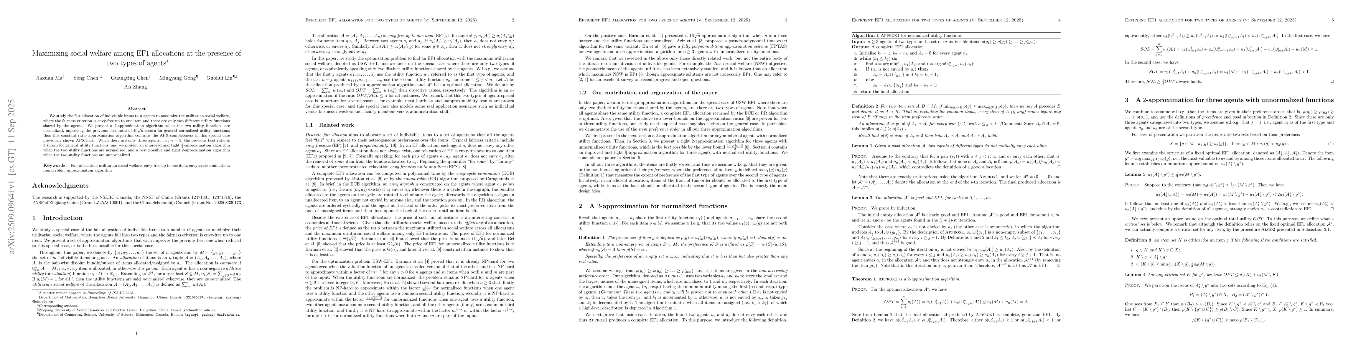 Thumbnail for Maximizing social welfare among EF1 allocations at the presence of two
  types of agents