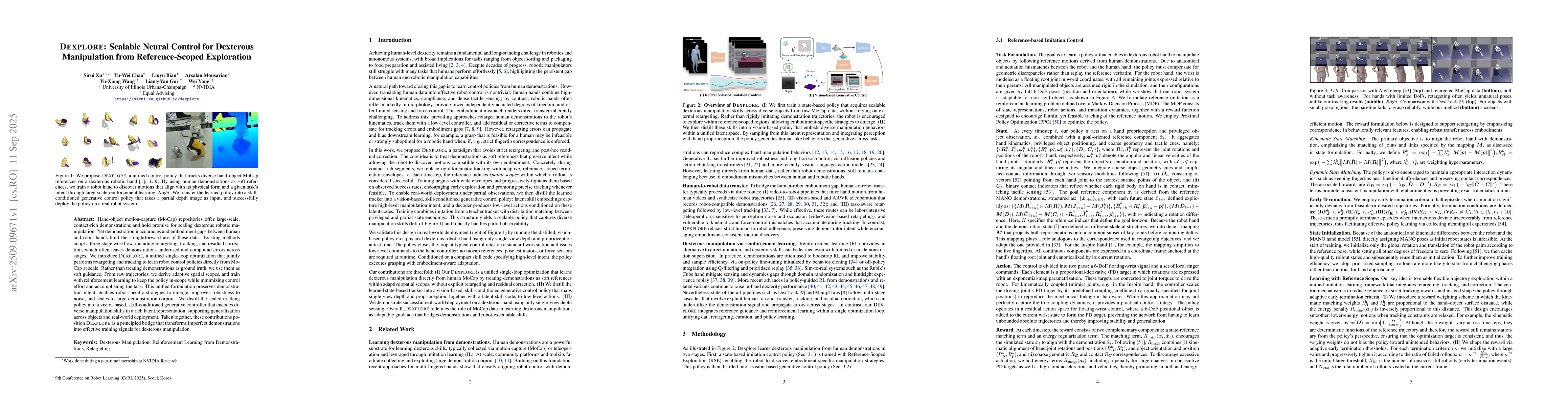 Thumbnail for Dexplore: Scalable Neural Control for Dexterous Manipulation from
  Reference-Scoped Exploration