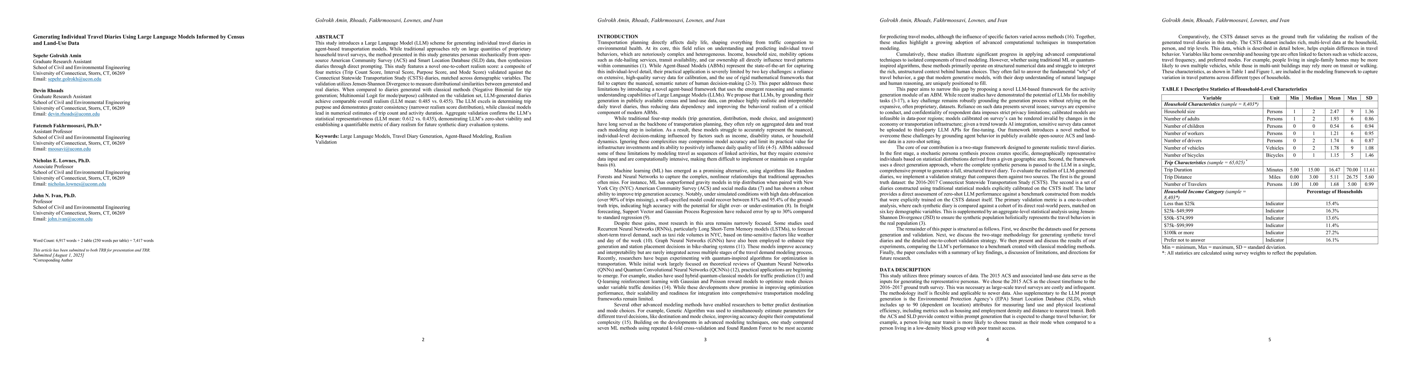 Thumbnail for Generating Individual Travel Diaries Using Large Language Models
  Informed by Census and Land-Use Data