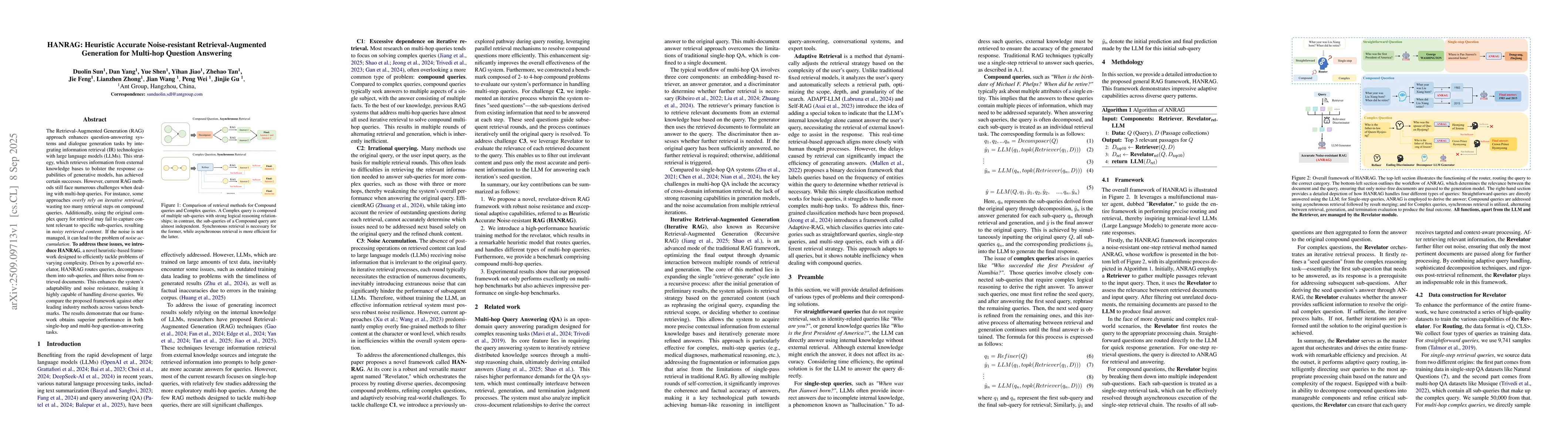 Thumbnail for HANRAG: Heuristic Accurate Noise-resistant Retrieval-Augmented
  Generation for Multi-hop Question Answering