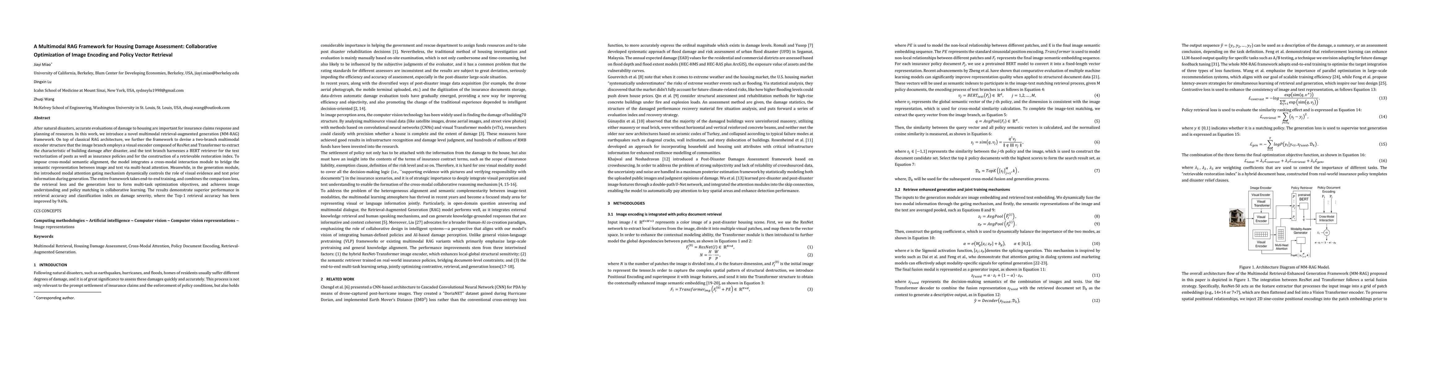 Thumbnail for A Multimodal RAG Framework for Housing Damage Assessment: Collaborative
  Optimization of Image Encoding and Policy Vector Retrieval