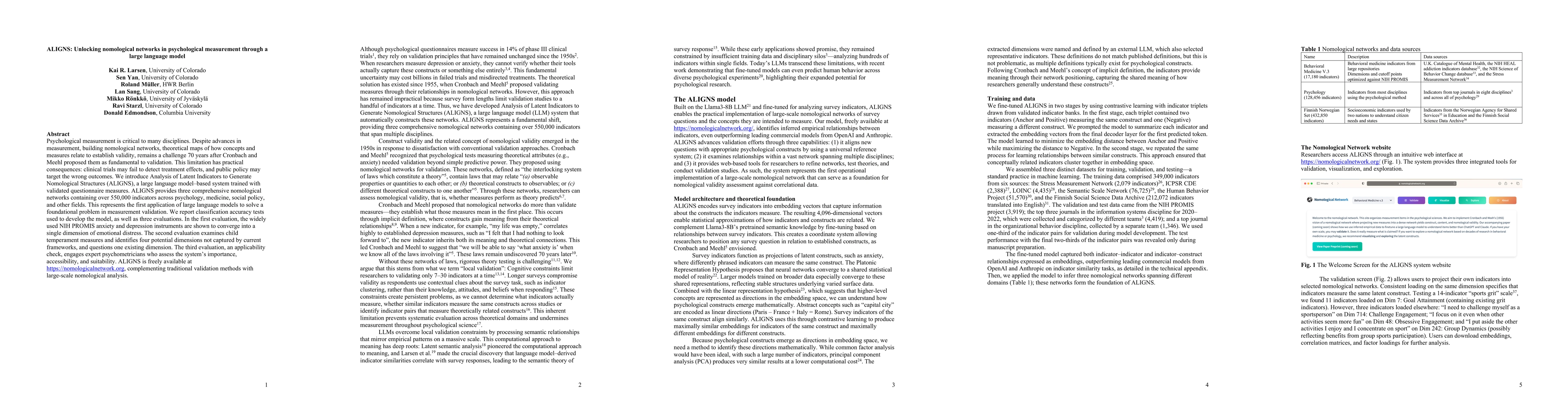 Thumbnail for ALIGNS: Unlocking nomological networks in psychological measurement
  through a large language model