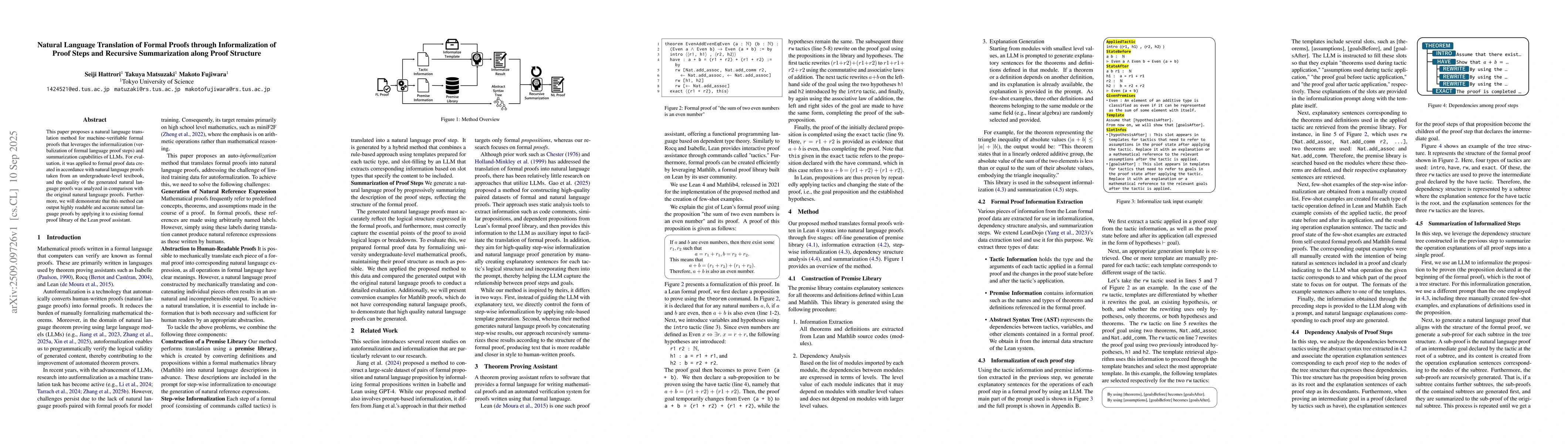 Thumbnail for Natural Language Translation of Formal Proofs through Informalization of
  Proof Steps and Recursive Summarization along Proof Structure