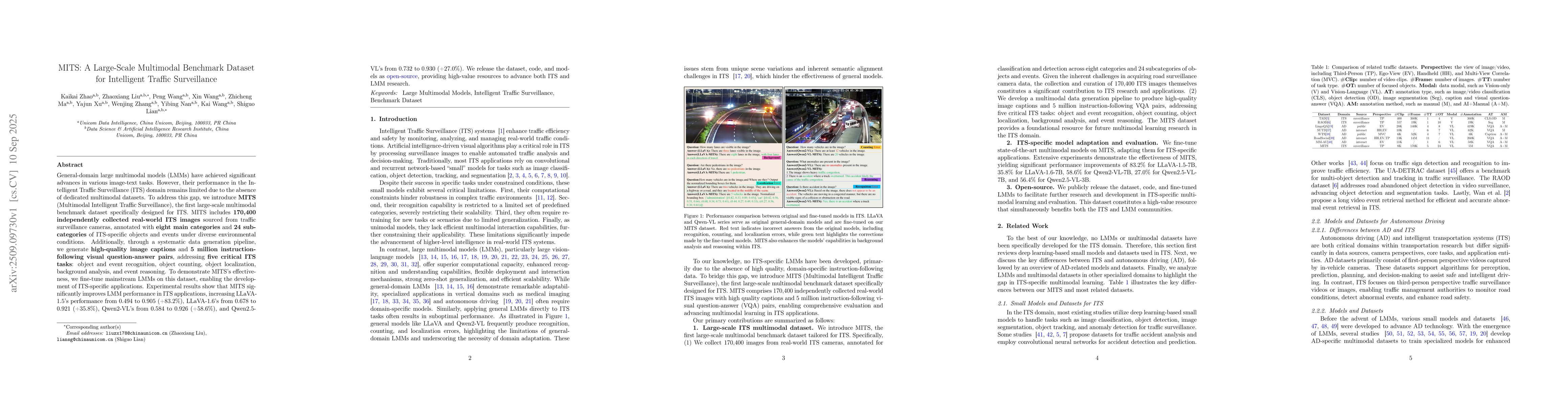 Thumbnail for MITS: A Large-Scale Multimodal Benchmark Dataset for Intelligent Traffic
  Surveillance