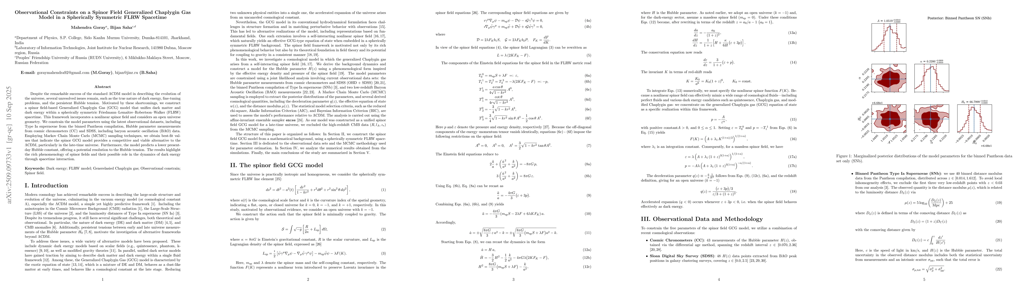 Thumbnail for Observational Constraints on a Spinor Field Generalized Chaplygin Gas
  Model in a Spherically Symmetric FLRW Spacetime