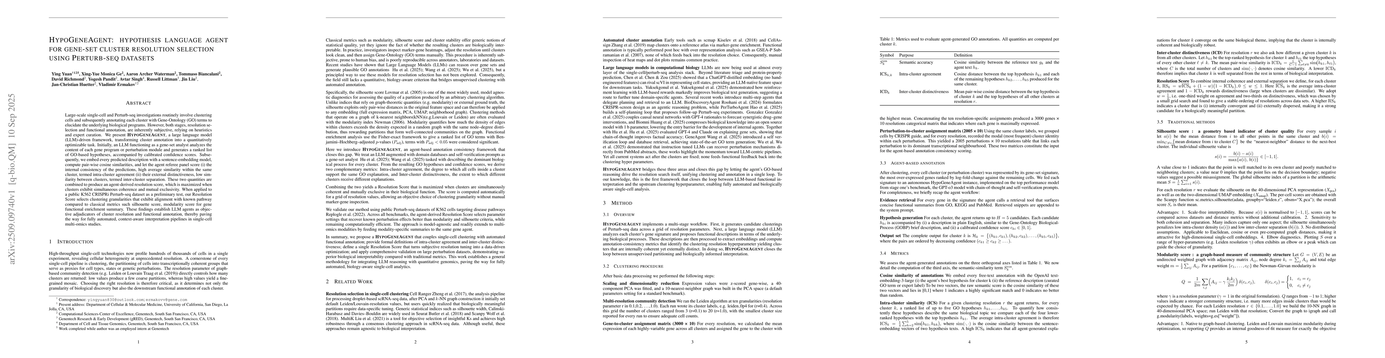 Thumbnail for HypoGeneAgent: A Hypothesis Language Agent for Gene-Set Cluster
  Resolution Selection Using Perturb-seq Datasets