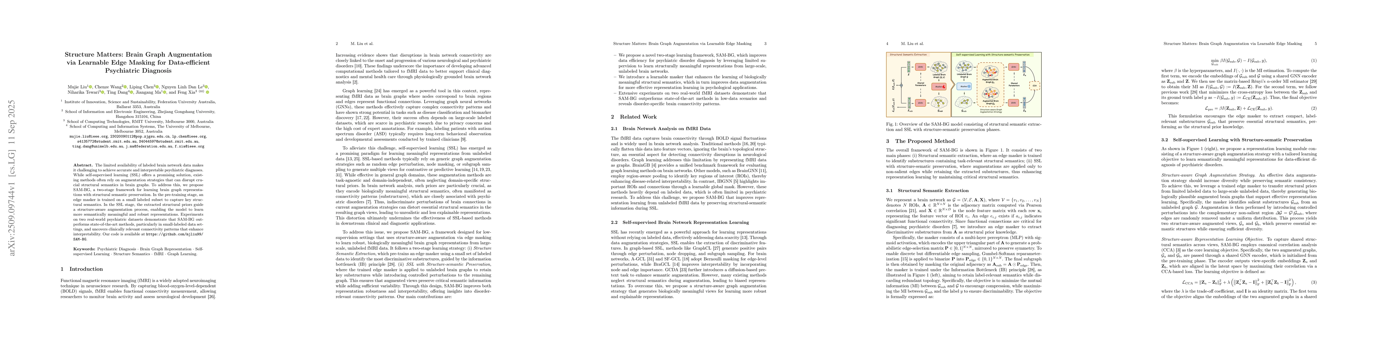 Thumbnail for Structure Matters: Brain Graph Augmentation via Learnable Edge Masking
  for Data-efficient Psychiatric Diagnosis