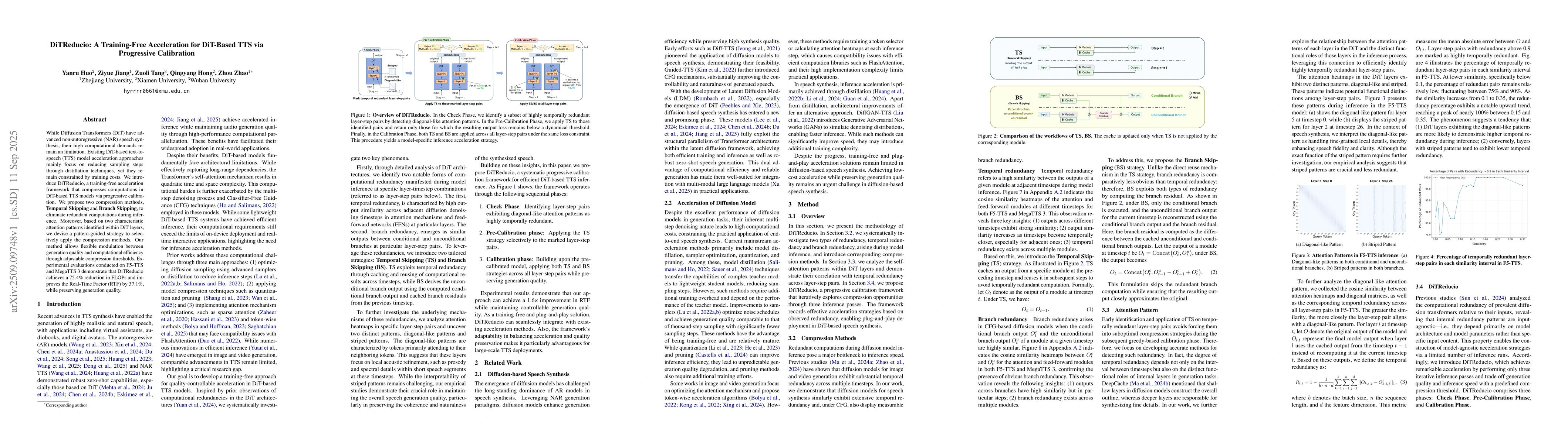 Thumbnail for DiTReducio: A Training-Free Acceleration for DiT-Based TTS via
  Progressive Calibration