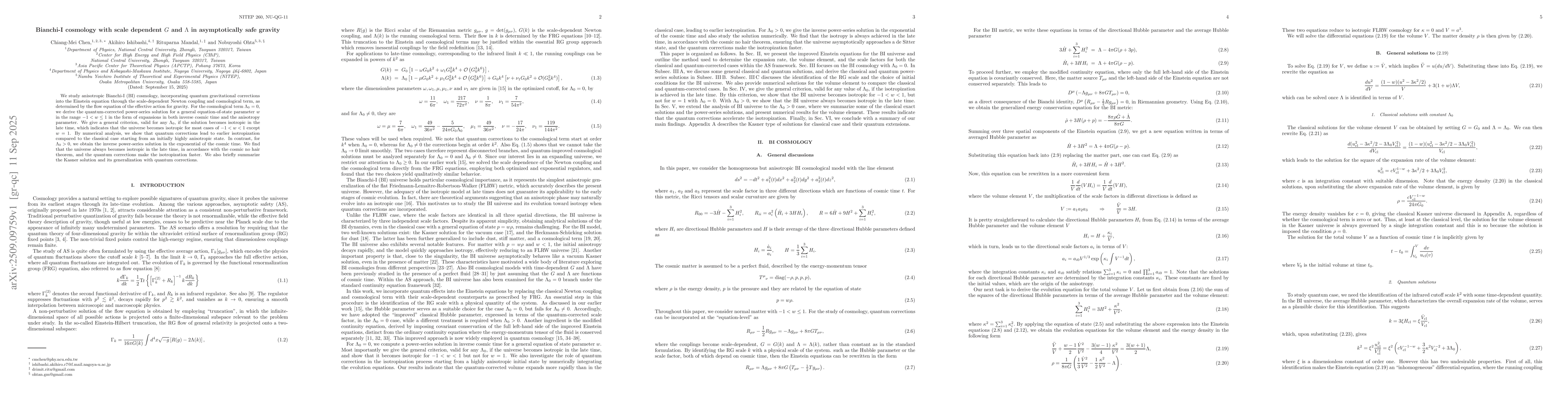 Thumbnail for Bianchi-I cosmology with scale dependent $G$ and $Λ$ in
  asymptotically safe gravity