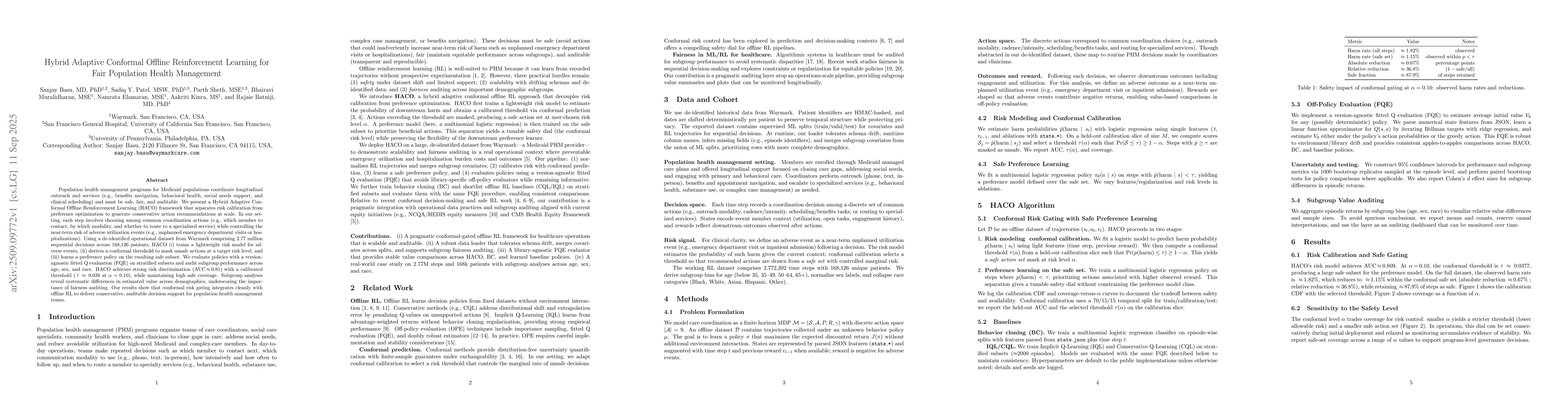 Thumbnail for Hybrid Adaptive Conformal Offline Reinforcement Learning for Fair
  Population Health Management