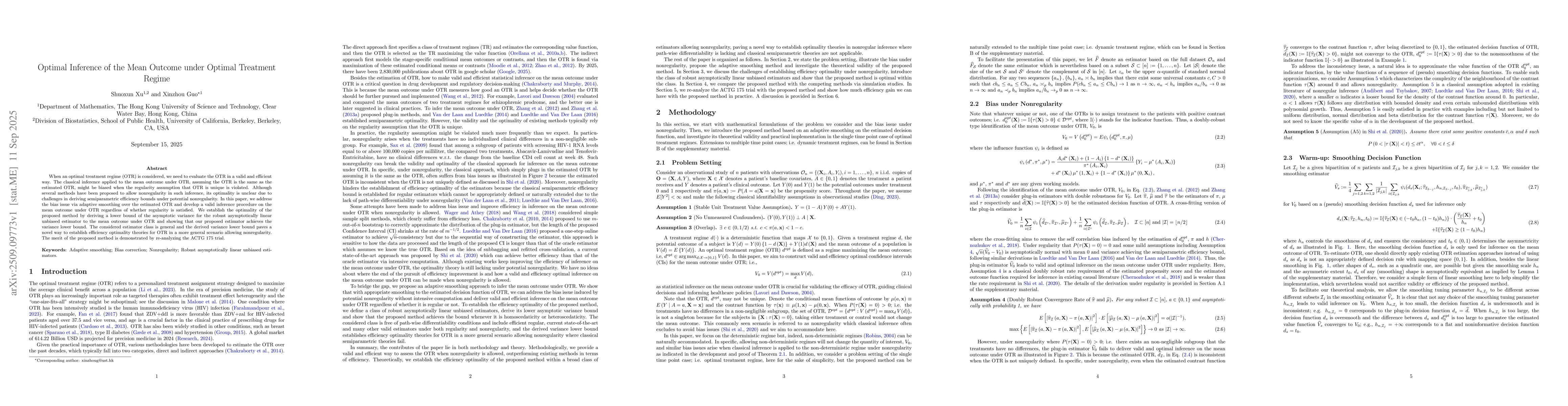 Thumbnail for Optimal Inference of the Mean Outcome under Optimal Treatment Regime