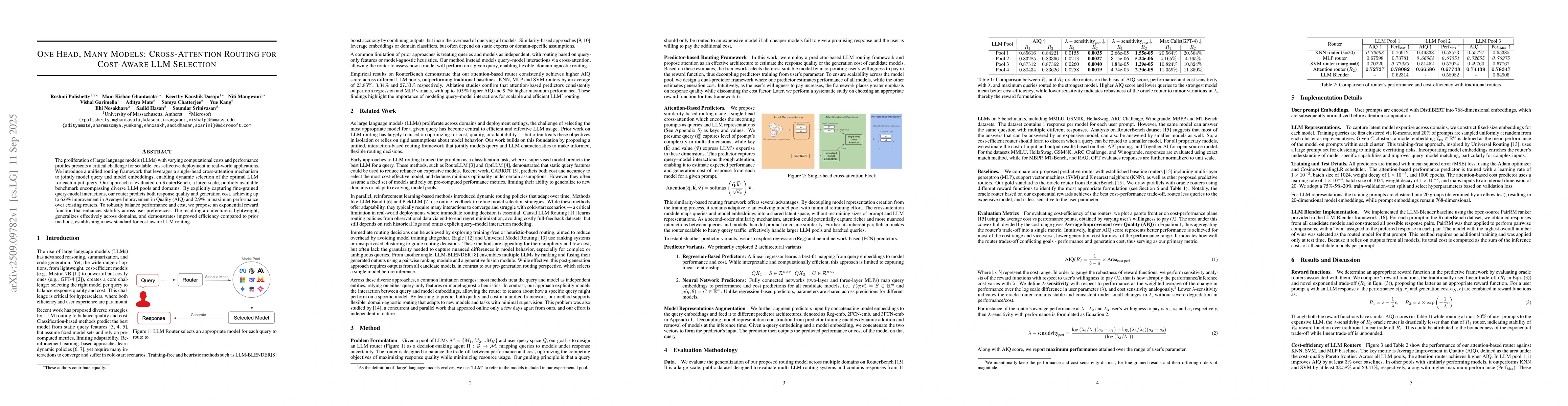 Thumbnail for One Head, Many Models: Cross-Attention Routing for Cost-Aware LLM
  Selection