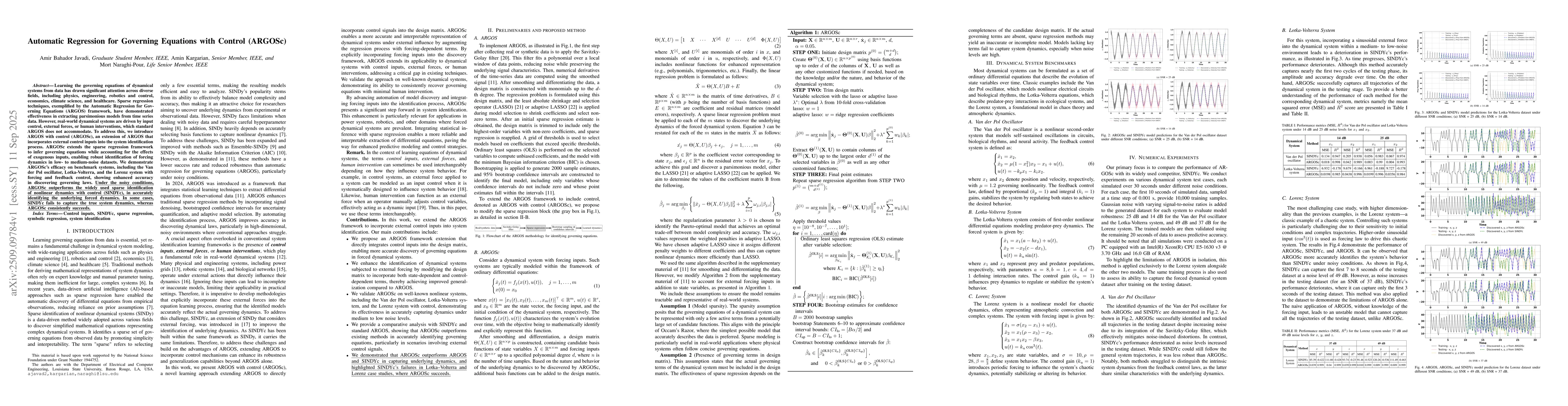 Thumbnail for Automatic Regression for Governing Equations with Control (ARGOSc)