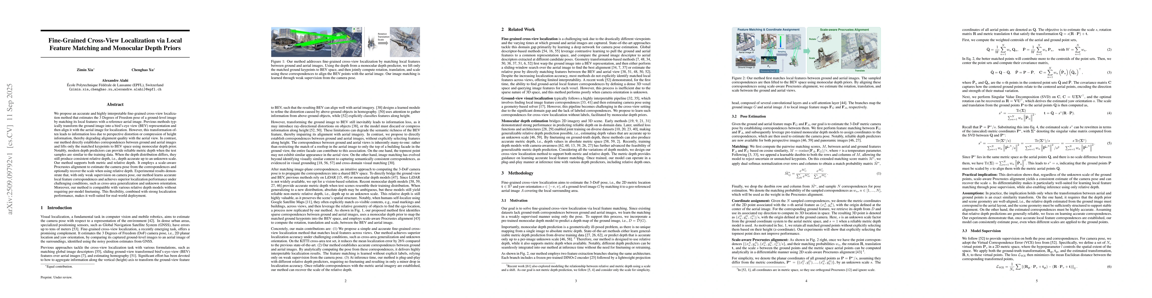 Thumbnail for Fine-Grained Cross-View Localization via Local Feature Matching and
  Monocular Depth Priors