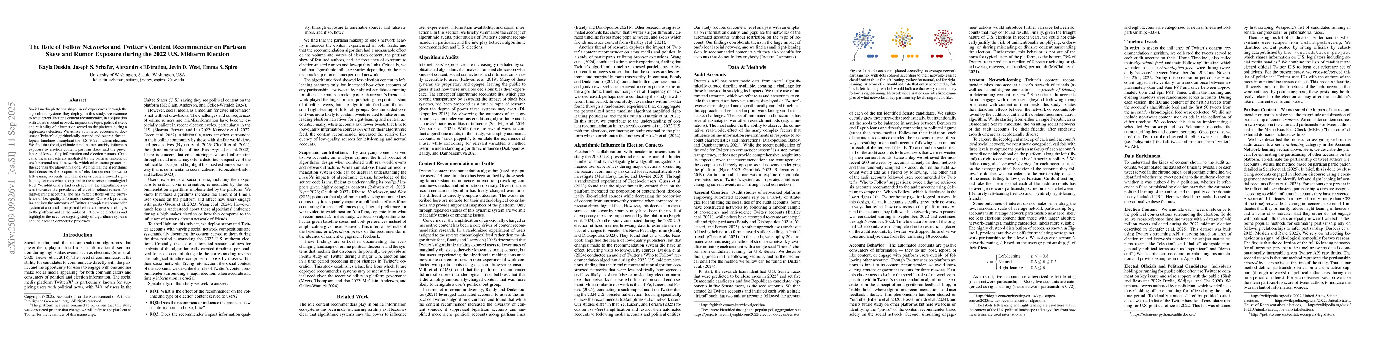 Thumbnail for The Role of Follow Networks and Twitter's Content Recommender on
  Partisan Skew and Rumor Exposure during the 2022 U.S. Midterm Election