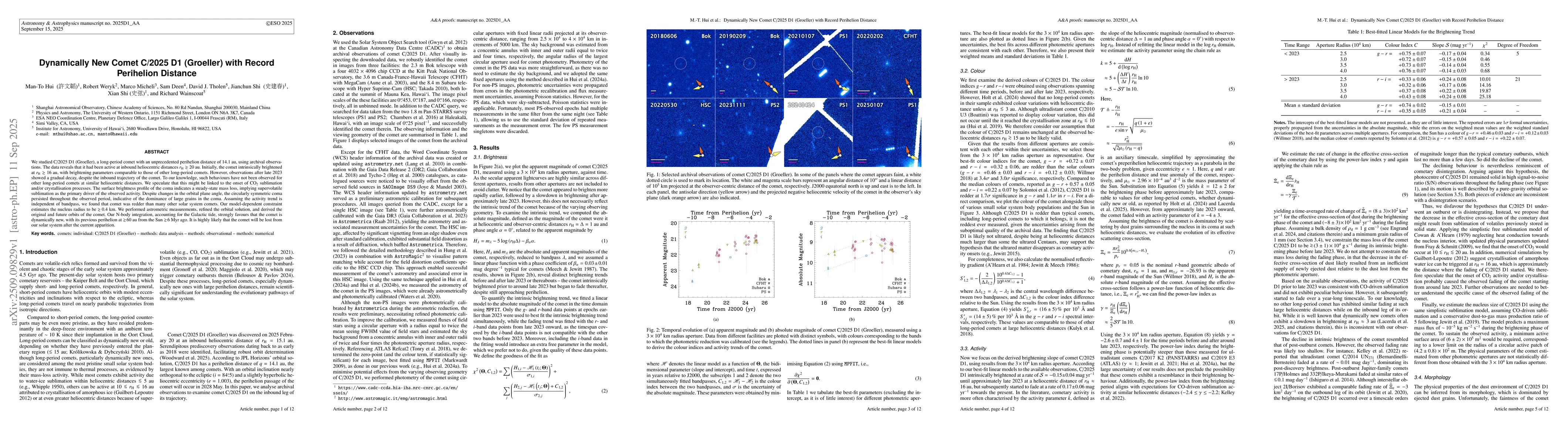 Thumbnail for Dynamically New Comet C/2025 D1 (Groeller) with Record Perihelion
  Distance