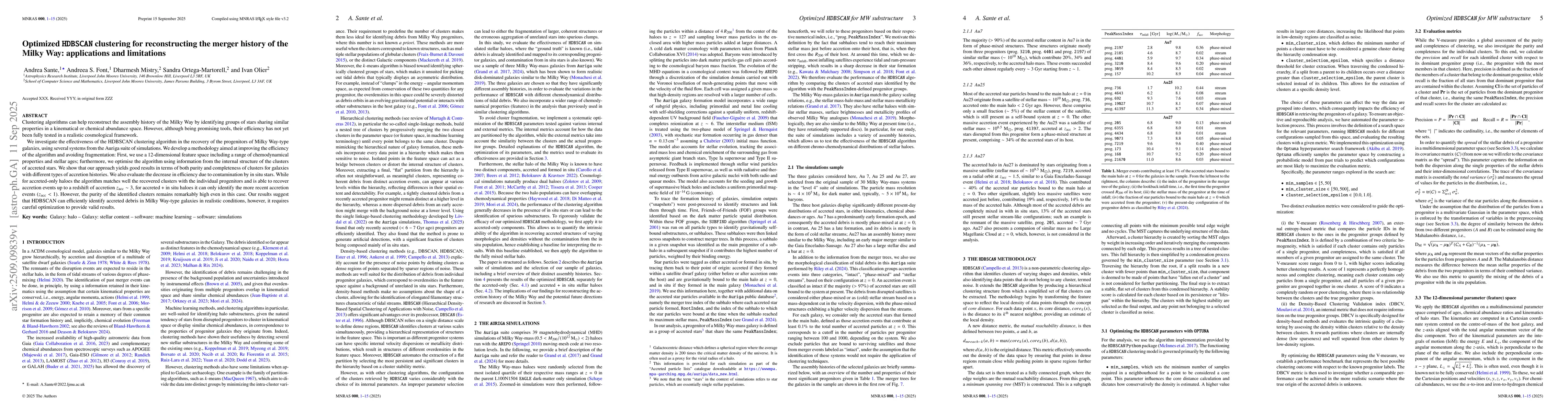 Thumbnail for Optimized HDBSCAN clustering for reconstructing the merger history of
  the Milky Way: applications and limitations