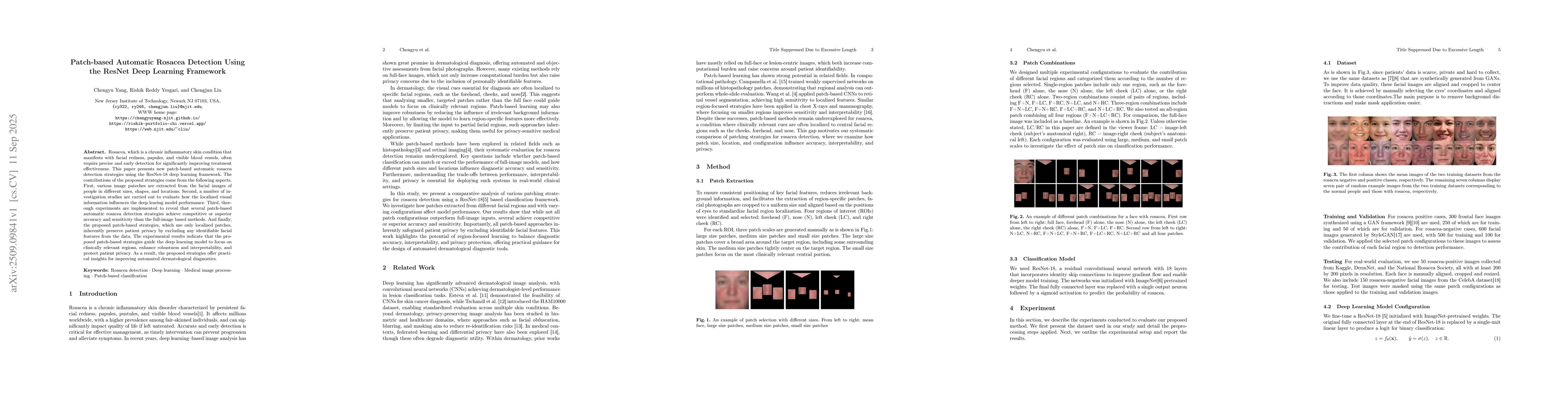 Thumbnail for Patch-based Automatic Rosacea Detection Using the ResNet Deep Learning
  Framework