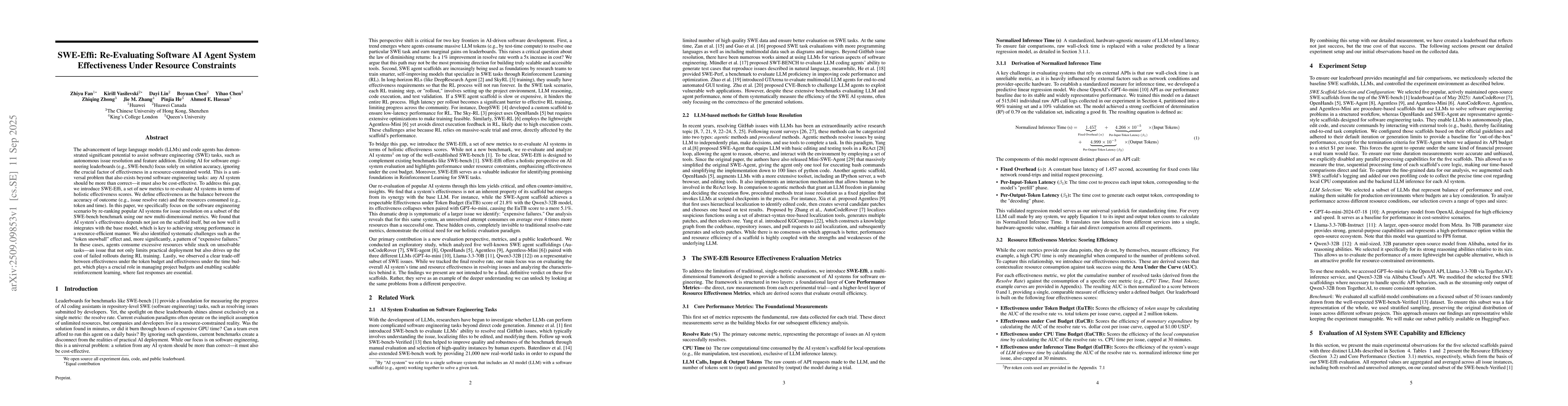 Thumbnail for SWE-Effi: Re-Evaluating Software AI Agent System Effectiveness Under
  Resource Constraints