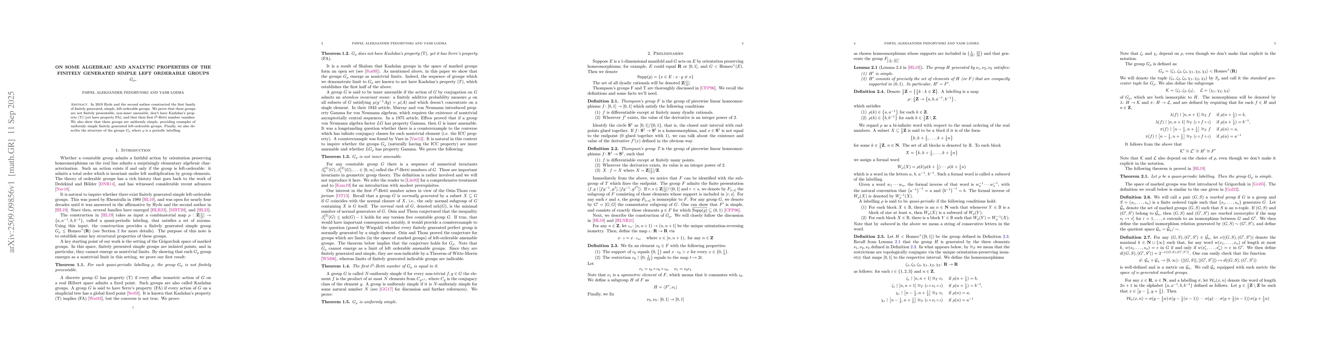 Thumbnail for On some algebraic and analytic properties of the finitely generated
  simple left orderable groups $G_ρ$