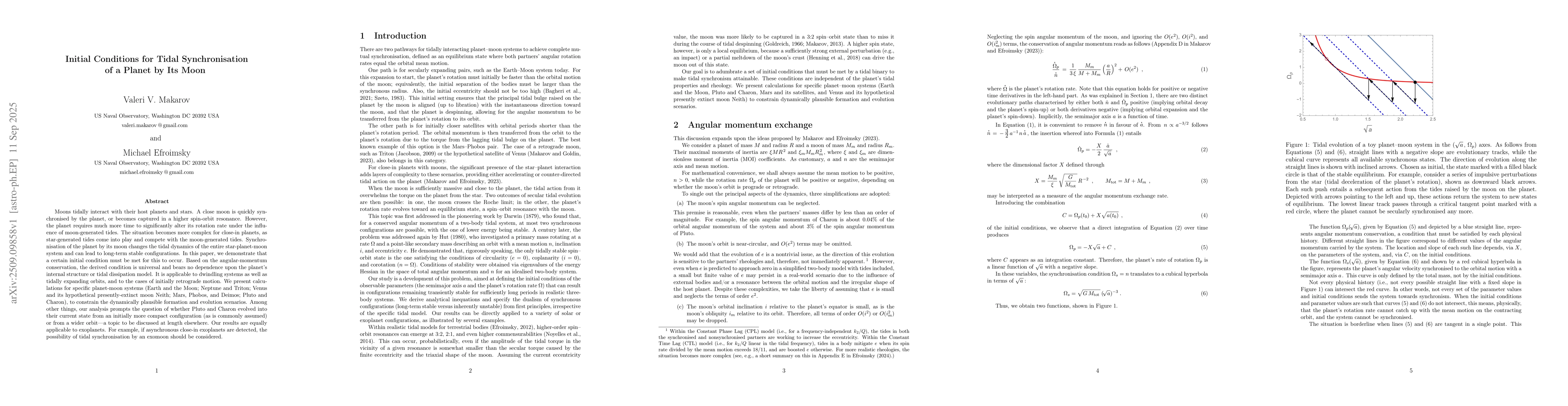 Thumbnail for Initial conditions for tidal synchronisation of a planet by its moon
