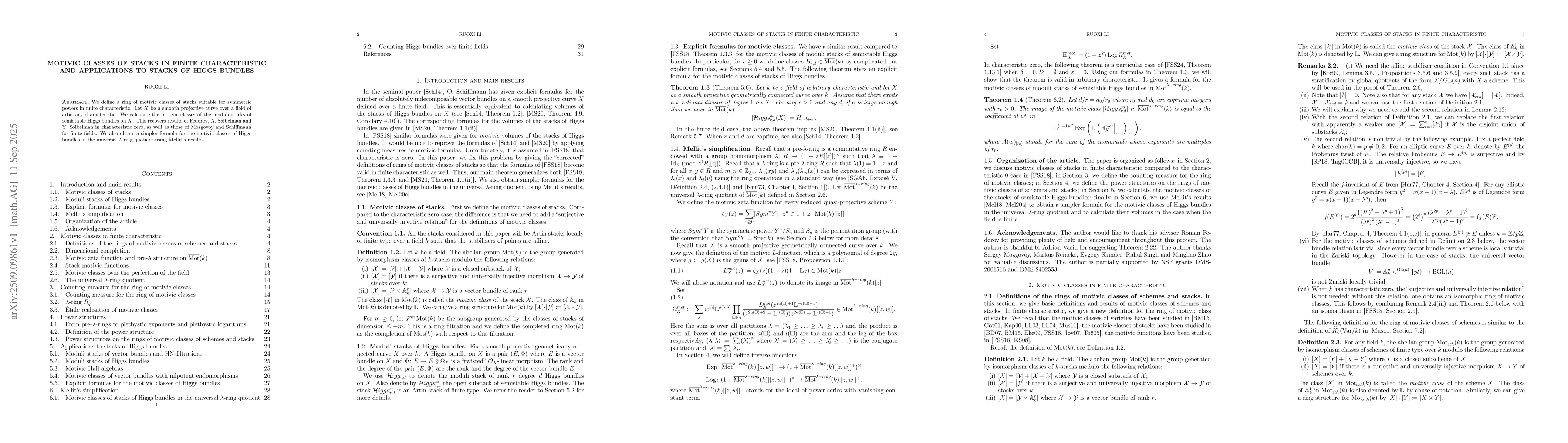 Thumbnail for Motivic classes of stacks in finite characteristic and applications to
  stacks of Higgs bundles
