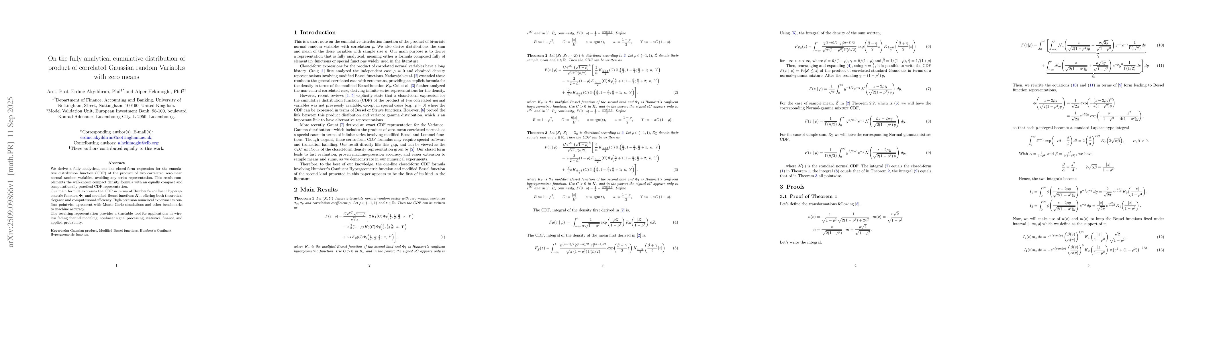 Thumbnail for On the fully analytical cumulative distribution of product of correlated
  Gaussian random Variables with zero means